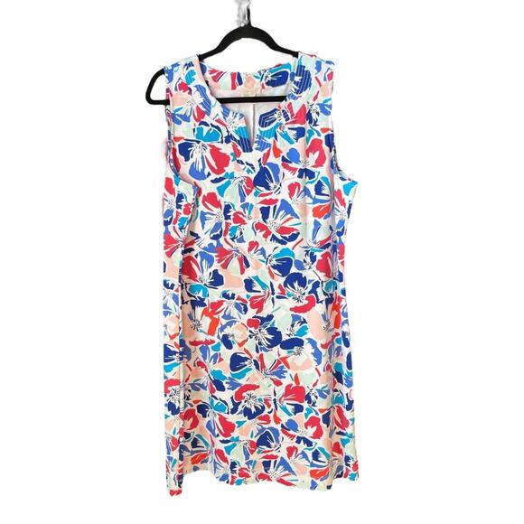 Talbots Sleeveless Red White Blue Floral Patterned Sheath Summer Dress Sz XL - Picture 1 of 7